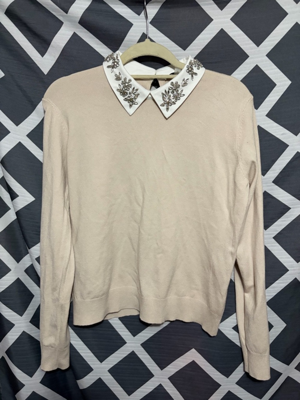 Sioni Embellished Sweater
Cream  Jeweled Collar
Preppy NWT size M